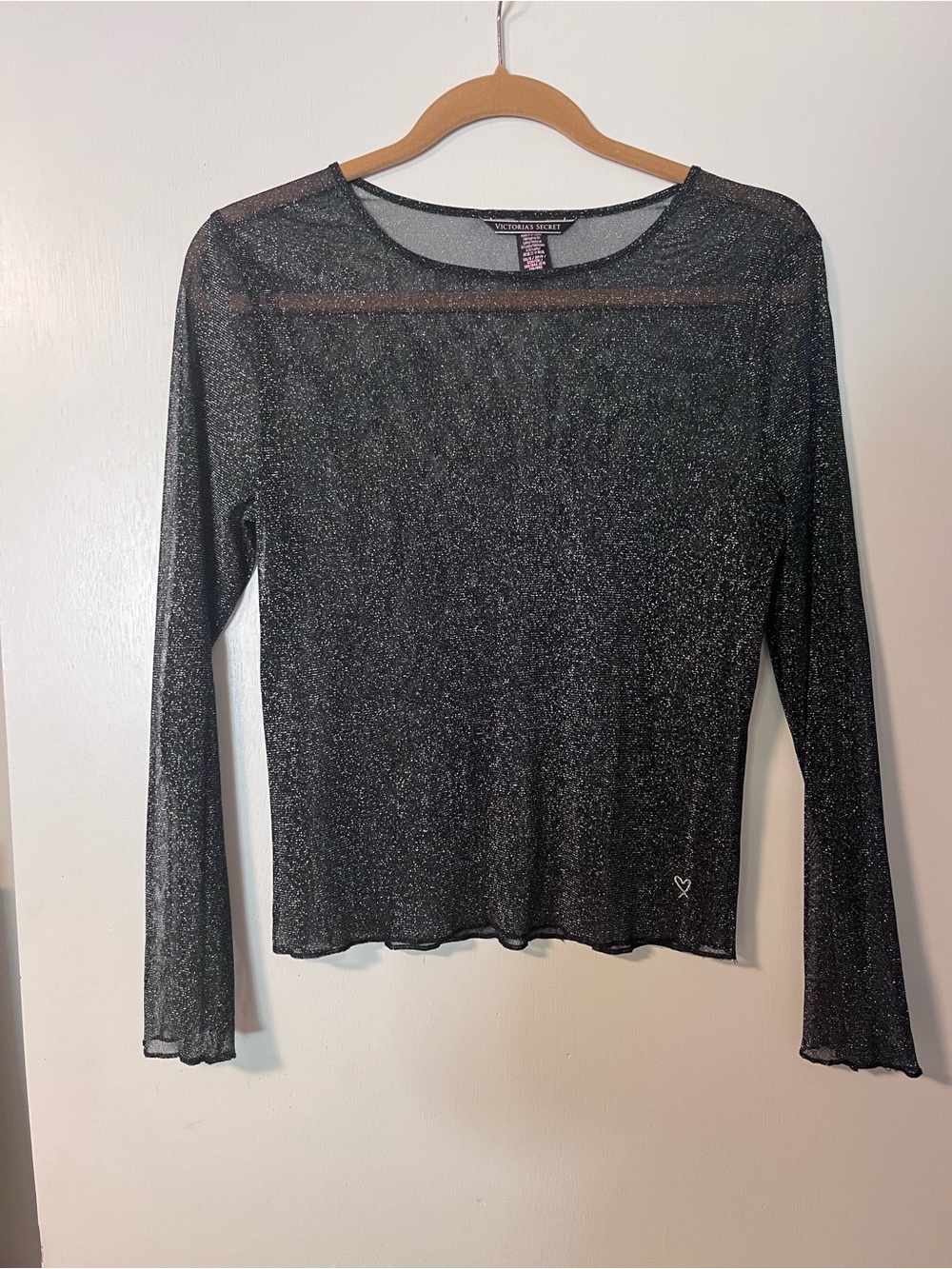 Victoria's Secret Black Mesh Glitter Long-Sleeve Top